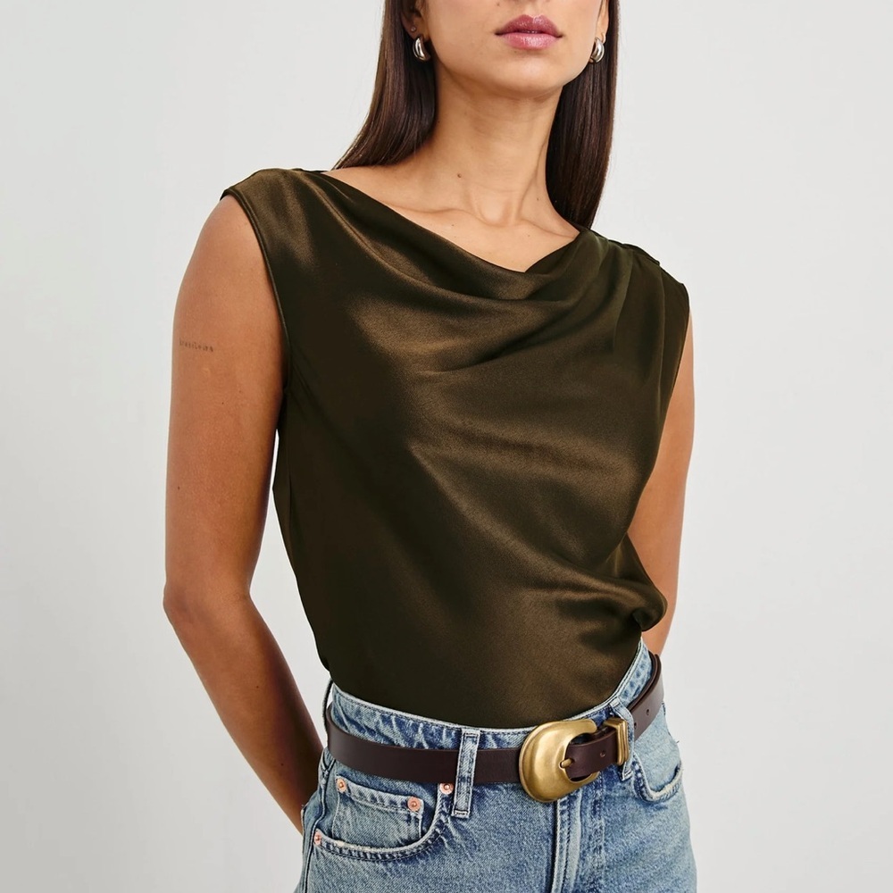 Rails Lilly Top Dark Moss satin blouse shirt